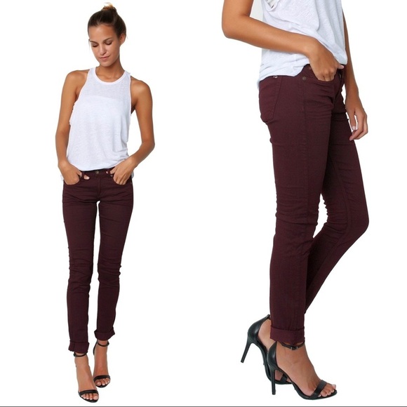 rag & bone • The Dre skinny boyfriend jeans Aged Wine burgundy maroon ankle slim - Picture 3 of 10
